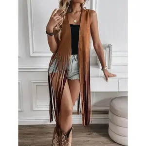 Women's Fringe Hem Jacket - Open Collar Lightweight Spring Summer Coat Machine Washable Casual Top Fabric Polyester