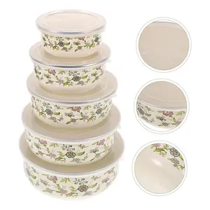 5pcs Multicolor Enamel Sealed Container Set, BPA-Free Round Lid, Dishwasher Safe, Food Storage Bowls for School, Camping, Office