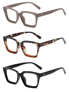 3-Pack Women's Reading Glasses, Oprah Style Square Reading Glasses with Spring Hinges and Blue Light Protection, Reading Glasses for Men and Women