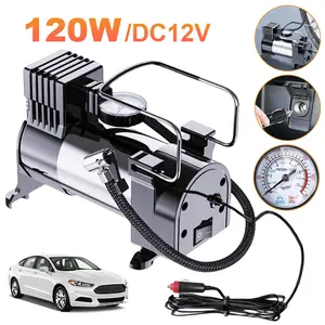 12V Portable Air Compressor with Pressure Gauge Heavy Duty Tire Inflator Cylinder Power System Heavy Duty Deluxe Portable Metal Air Compressor Car Tire Inflatable Pump dual power