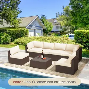 7-piece set Outdoor Replacement Cushions for Patio Furniture, Water-Repellent Sofa Cushions for 6-Seat Rattan Wicker Sectional Patio Conversation Sets, 14-Piece Cushions Set for Outdoor Couch