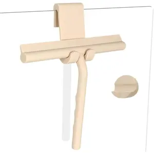 Shower Squeegee for Glass Doors, Full Silicone Jacketed Squeegee with Ergonomic Handle & No-Drill Hook, Cleaning Tool for Windows, Mirrors, Tiles, Bathroom & Car - Beige