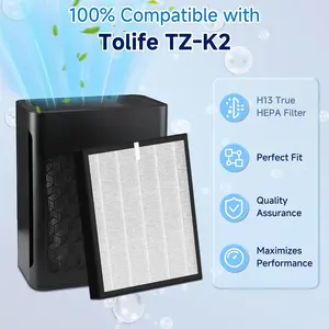 TZ-K2 True HEPA Replacement Filter Compatible with ToLife TZ-K2, 3-in-1 H13 Activated Carbon TZ-K2-A Filter, 2 Pack