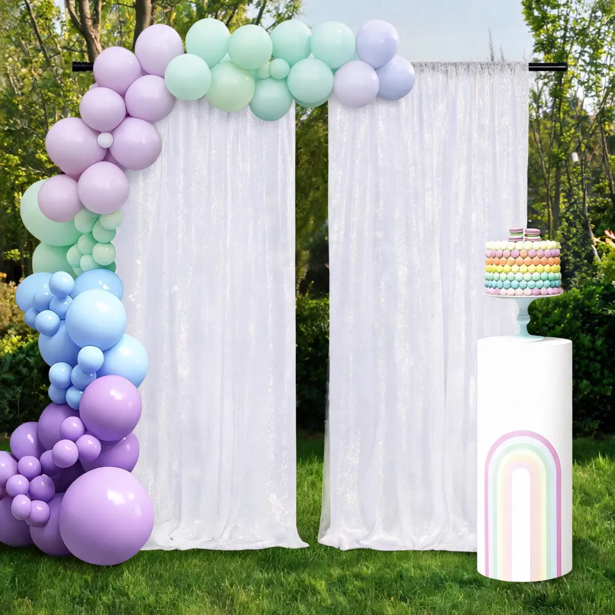 White Shimmer Sequin Backdrop 2 Pcs-2ft x 8ft, Glitter Drapes for Christmas, Halloween, Thanksgiving, Wedding Reception, Photo Studio