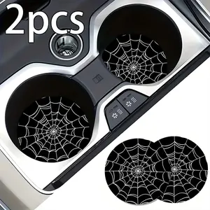 2pcs Spider Web Design Car Cup Holder Coasters, Non-Slip Shockproof Auto Drink Mats, Perfect for Holiday/Birthday Party Gifts, Automotive Interior Accessories, Automotive Interior Accessories| Decorative Coasters, Vehicle Organization, Car Accessories, De