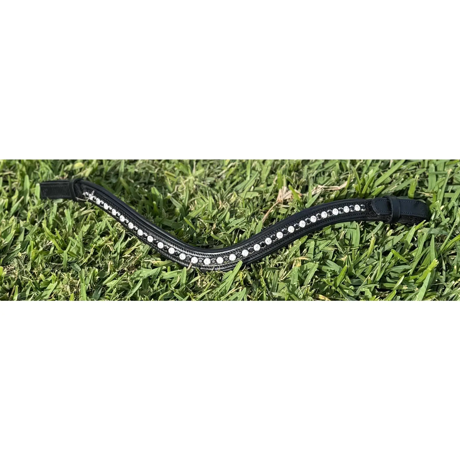 Bridleberry #206 Black Leather Browband w/ Black & Clear Crystals