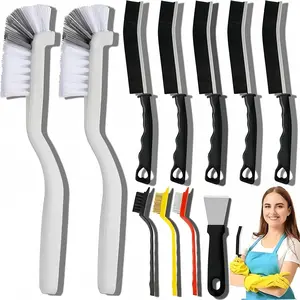 LMMAKE 11Pcs Crevice Cleaning Brush Set - Hard Bristle Multifunctional Gap Scrub Tool for Home Bathroom Kitchen Window Track Bathtub Vehicle Faucets Bowl Teapot Cup Use Ergonomic Design High-Quality Materials Perfect Cleaning Kit - Black, Household