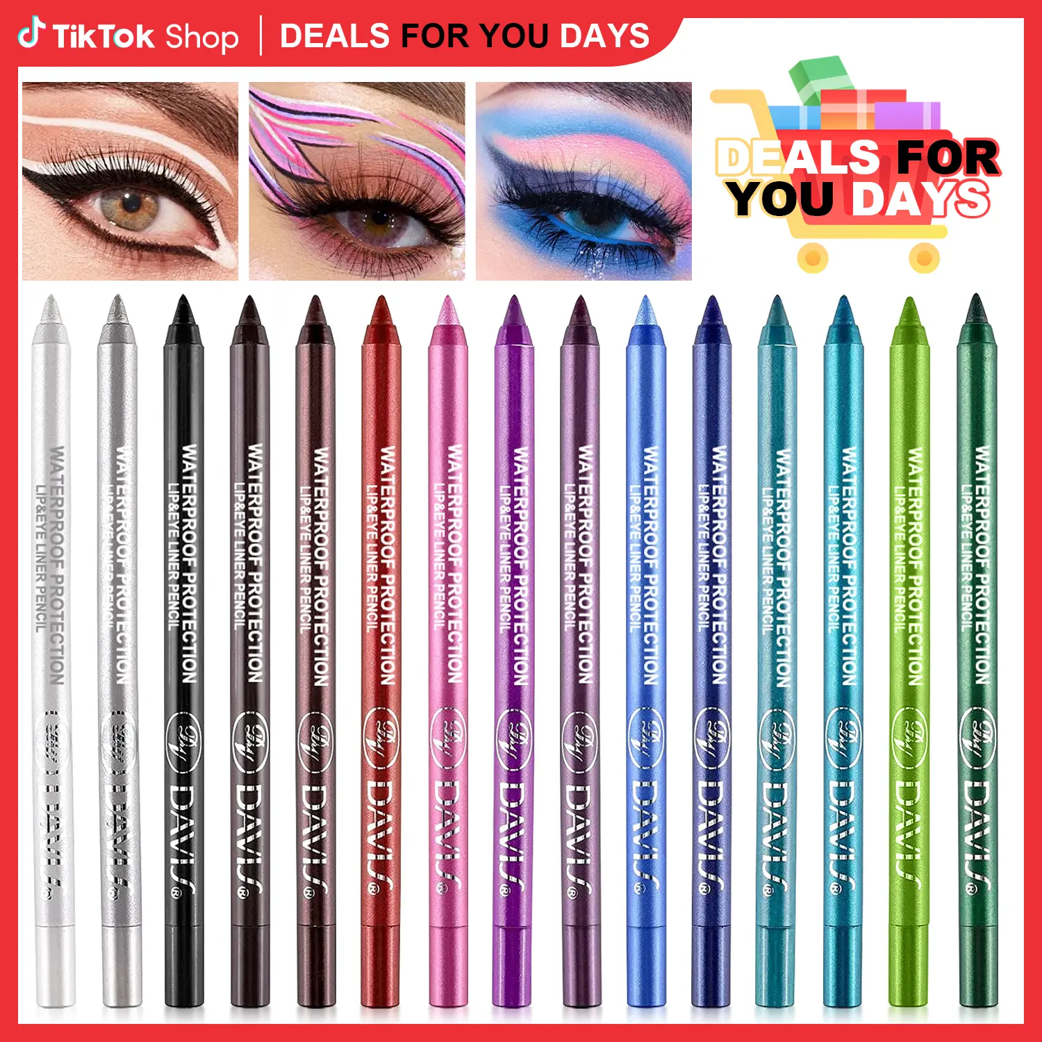 15PCS Colorful Eyeliner Pen Set, Eye Shadow Pencil, Pearl & Matte Metallic Glitter Eyeliner for Women, Eye & Lip Liner, Professional Eye Makeup Set