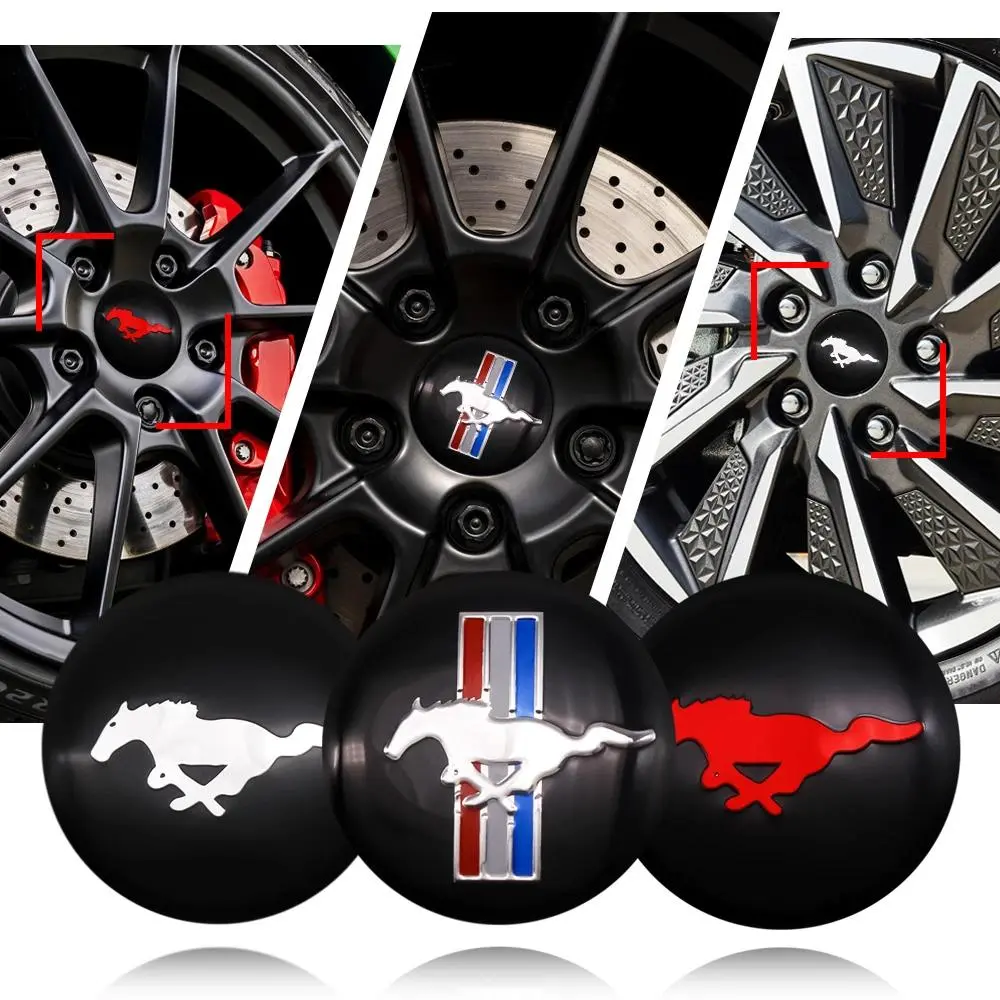 4 Pack 56mm Car Wheel Center HUB Caps Stickers, Wheel Decal, Car Decals, Tire Rim Cover Decorations, Automotive Decoration, Car Vehicle Decoration for Ford Mustang, Fiesta, Mondeo, Fusion, Ecosport Models