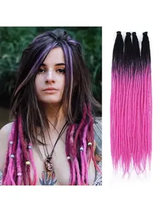 40 pcs Violet Red Dreadlock Extensions, 22" Synthetic Braiding Hair Crochet Dreads Extensions 100% Handmade Single Ended Dreads Thin 0.6cm Width Reggae Style Dreadlock for People