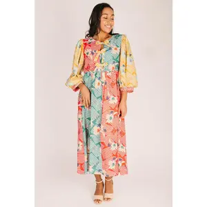 The Crovo Mixed Pattern Midi Dress in Multi