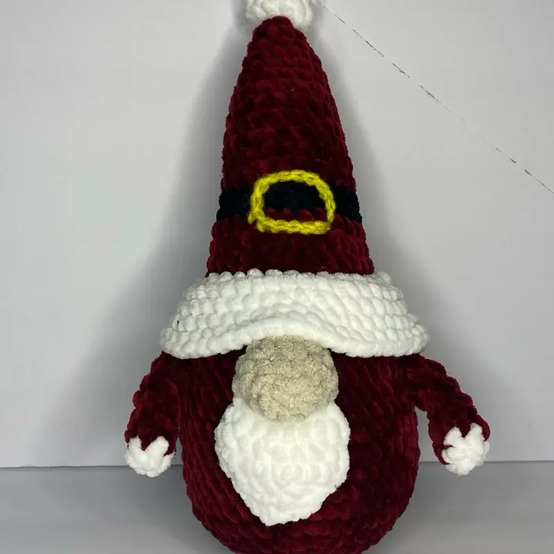 Crochet Christmas Gnome - Red with White Trim and Yellow Belt - Festive Holiday Decoration