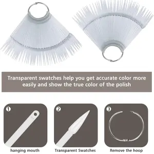 100pc Clear Nail Art Swatch Sticks Stiletto Fan Shape Nail Display Board Nail Art Practice Sticks Tools w/ Ring Holder Color Nail Care Nail Polish Polish Manicure Cutics Cosmetic born pretty