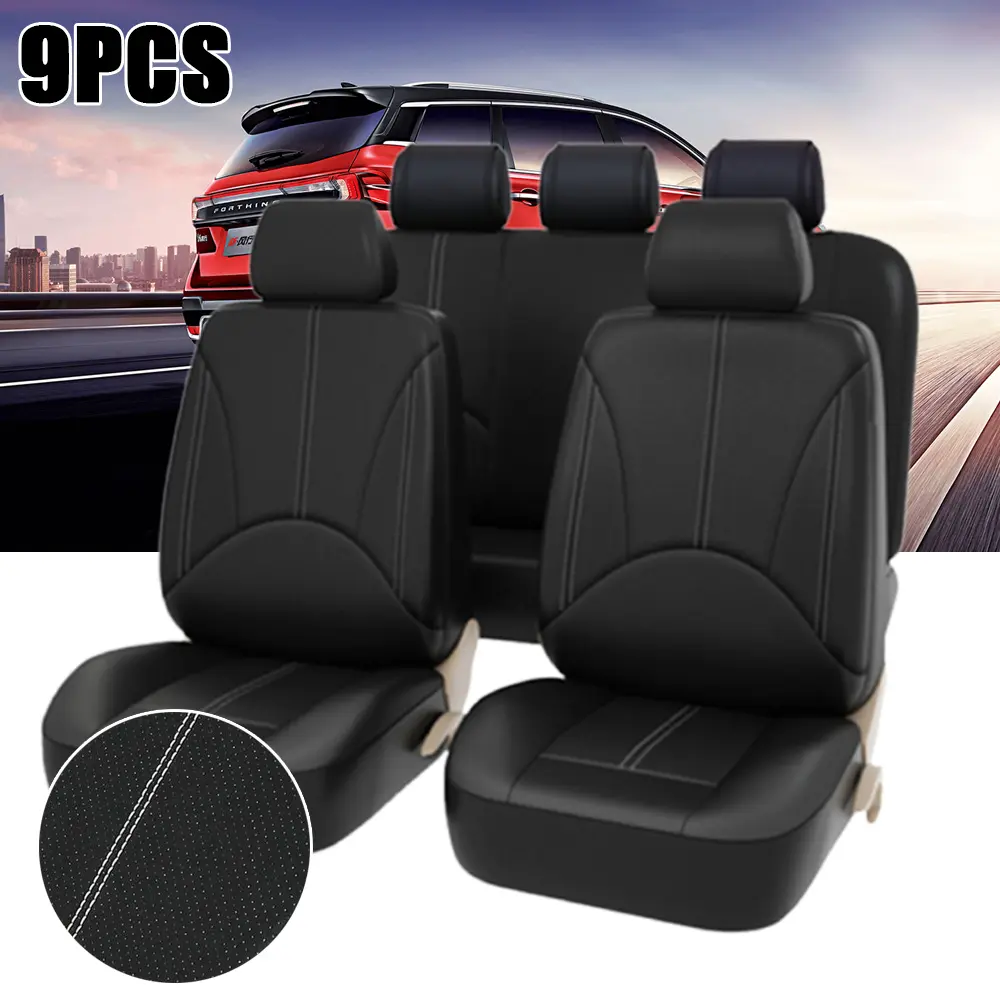 Universal Full Set 5-Seater Car Seat Covers, PU Leather Fully Wrapped Auto Seat Protectors, Comfortable Wear-Resistant Automotive Interior Accessories