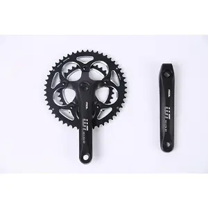 Square Hole CNC Bike Crankset, 34/50T Double Chainrings, 170mm Arms, Black (Bottom Bracket Not Included)