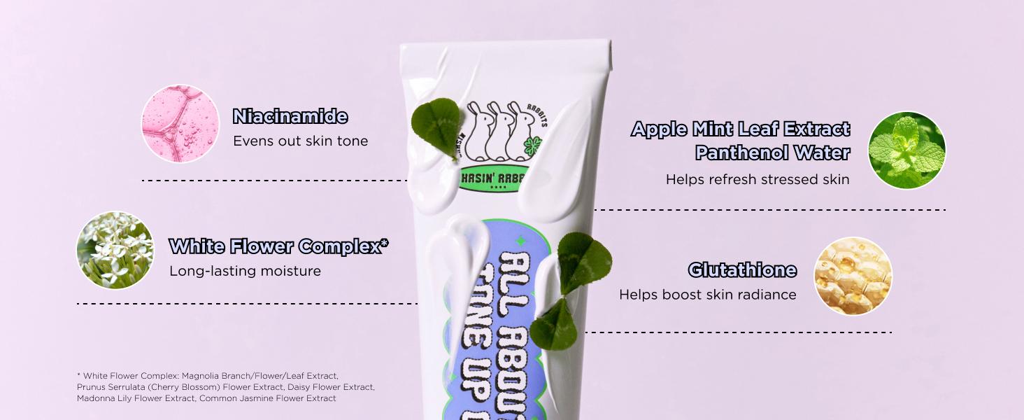 CHASIN' RABBITS All About Glow Tone-up Cream 1.69 fl. Oz, Natural Makeup Base, No Makeup Natural Look, Glow Skin, Long-Lasting Hydrating, Soft Texture, Vegan, Face & Body, K Beauty