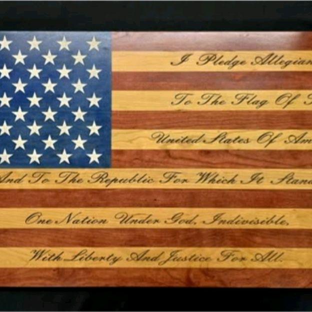 Pledge Of Allegiance Veteran Made American Wood Flag with Engraved Pledge Text and American Flag Design
