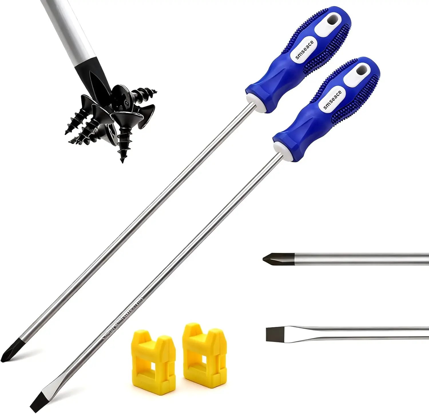 2-Pack 12-Inch Slotted & Phillips Screwdriver Set, Magnetic Long Flat & Cross-Head with Rubber Handle
