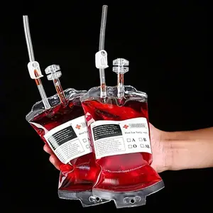 Halloween Vampire Blood Bag Set, DIY Party Decorations, Cosplay Props, Bar Night Supplies, Happy Halloween Horror Props (no Syringe)