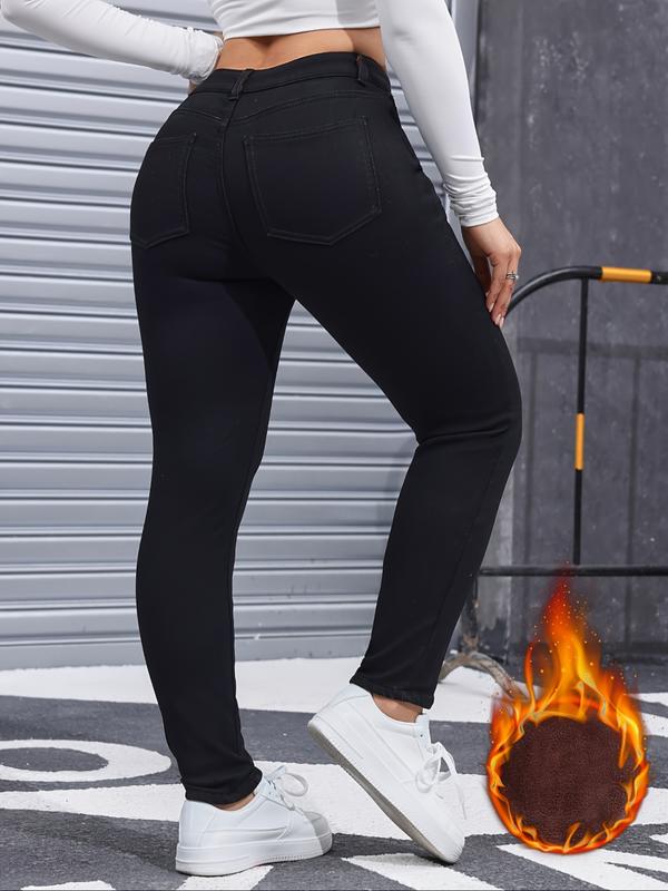 Women's Fleece-Lined Thermal Jeans, Slim Fit Denim for Fall & Winter