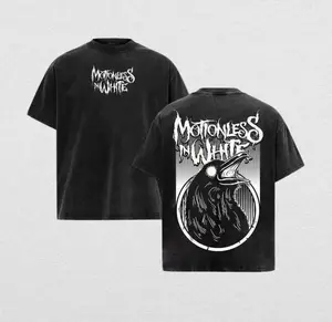 Motionless In White Vintage Band Shirt – Raven Graphic Acid Wash Heavy Cotton Oversized Unisex Gothic Metalcore Rock Tee