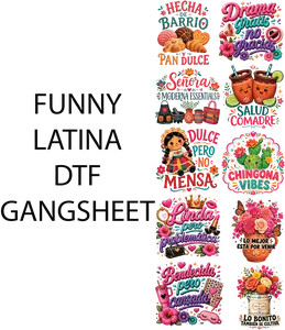 Funny Latina DTF Gangsheet, DIY Printmaking Accessory for Shirtmaking