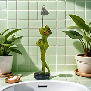 Enjoy Bathing Frog Resin Art Sculpture, Fun Room Decoration, Unique Wall Hanging Decor, Home & Office Ornament