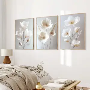 3pcs Frameless Nordic Peony Canvas Wall Art, Modern Floral Plant Poster, Living Room Bedroom Decor, Artistic Decoration