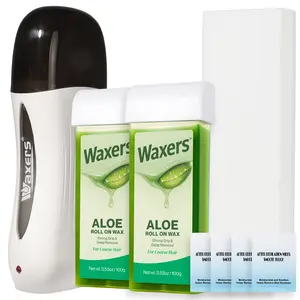 Waxers Roll on Wax Kit Waxing Roller Depilatory for Women Men Soft Wax Hair removal Kit for Larger Areas at Home with Heater & Strips Aloe Vera