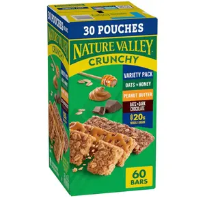 Nature Valley Crunchy Granola Bars, Value Pack, 60 Bars, 44.7 OZ Count (30 Pouches) Nature Valley Crunchy Granola Bars, Value Pack, 60 Bars, 44.7 OZ Count (30 Pouches)