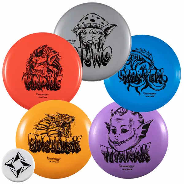 DIVERGENT DISCS MaxValue 5-Piece Disc Golf Set for Beginners, High-Tack Grip Polymer with a High-Glide Neutral Flight and Flatter Profile, Essential, Putter, Course Instructor, Fairway Drivers, Outdoor