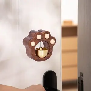 Shopkeepers Bell for Door Opening, Wooden Cat Claw Chime for Business When Entering, Brass Magnetic and Double-Sided Tape Zen Walnut Doorbell, Decorative Door Harp for Entrance
