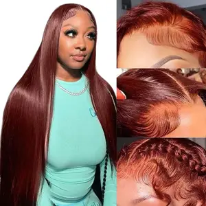 Datanala 28 Inch Reddish Brown Lace Front Wigs Human Hair Pre Plucked 180% Density Straight Lace Frontal Wig Human Hair 13x4 HD Lace Brown Wig