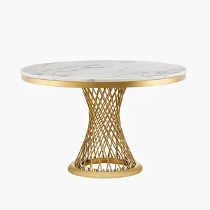 47" Round Marble Dining Table, Modern Kitchen Table with High Gloss Faux Marble Tabletop and Stainless Steel Base for Dining Room, Kitchen (Sliver,White)