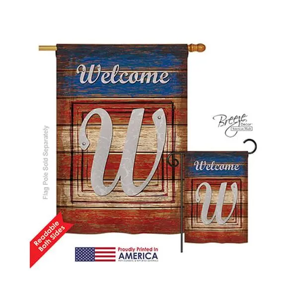 Breeze Decor 30127 Patriotic W Monogram 2-Sided Vertical Impression House Flag - 28 x 40 in.