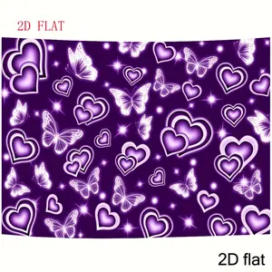 1 piece of 2D backdrop, vintage 90s to early 2000s themed purple heart-shaped background, polyester fiber photography backdrop with shiny stars and butterflies, suitable for birthday parties, anniversaries, and selfie decorations, birthday party decoratio