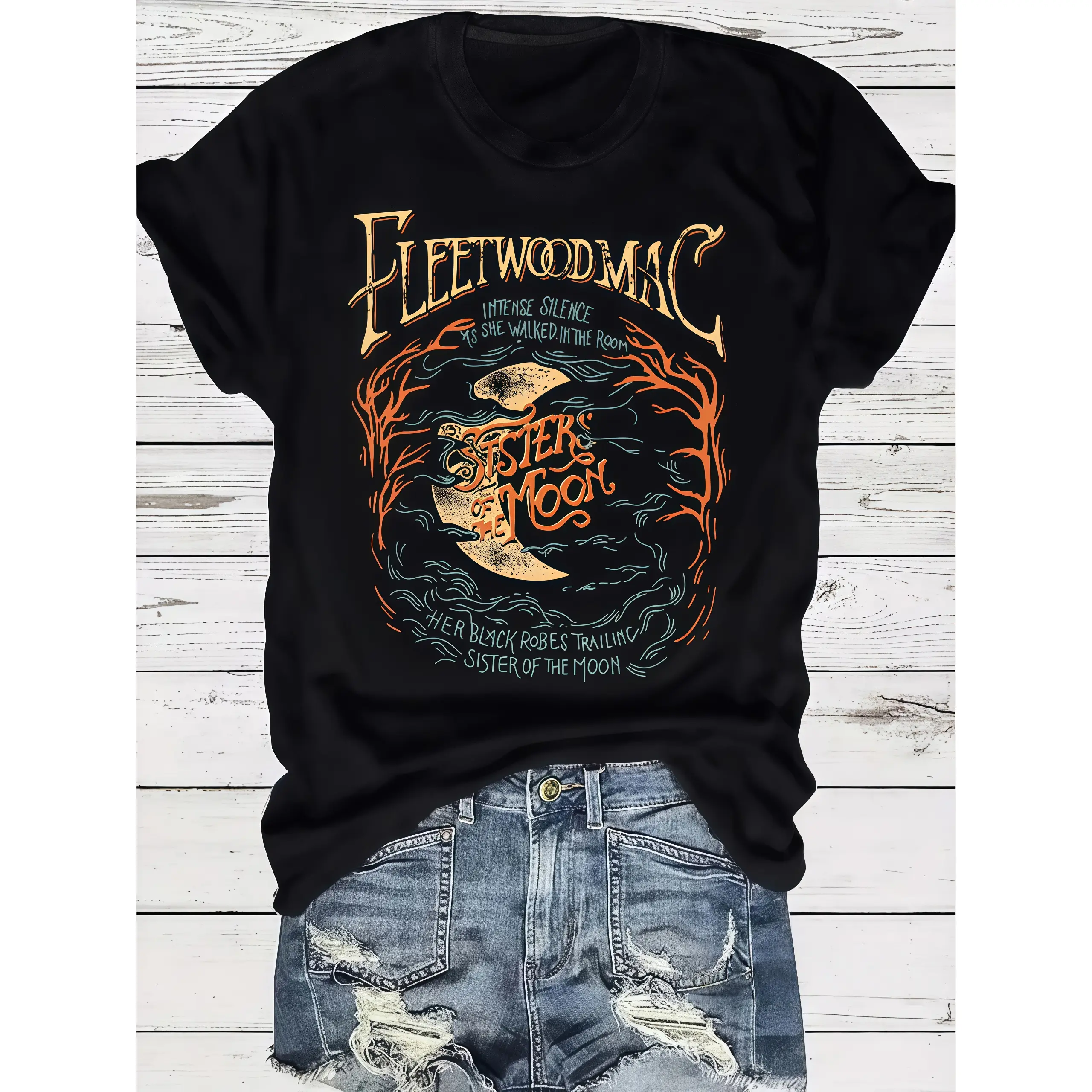 Women's Soft Breathable Moon Print Round Neck Shortsleeve Tee - Vintage Style Lady's Casual Cotton Summer Essential Graphic Streetwear Top for Daily Wear, Eye Graphic Women's T-Shirts