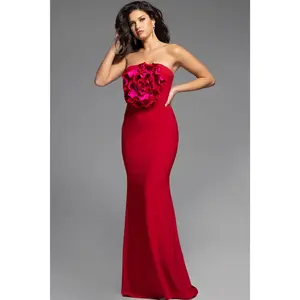 Jovani -40214 Floral Applique Strapless Sheath Dress