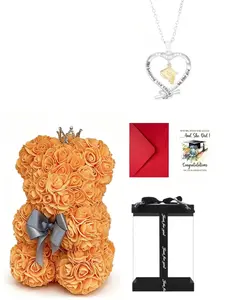 Graduation Gift Set, Handmade Crown Rose Bear Box, Bachelor Hat Necklace, Small Bear Set, Perfect Graduation Present for Friends