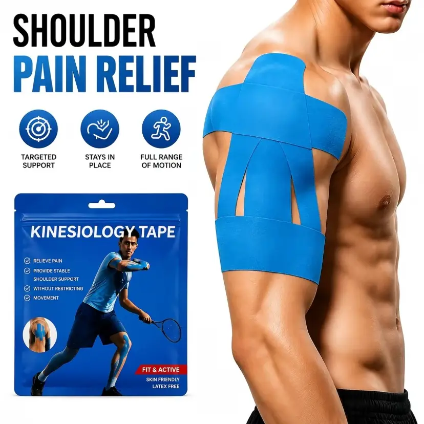 10 Pcs Pre-Cut Sports Muscle Tape - Waterproof, Breathable, Elastic, Hypoallergenic, Latex-Free Cotton Fabric, Unisex Athletic Tape with Transparent Invisible Hold, Shoulder Support for Swimming (Sohochic)