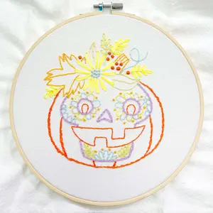 Sugar Skull-O'-Lantern Embroidery Kit 8" Halloween Craft Project With Supplies