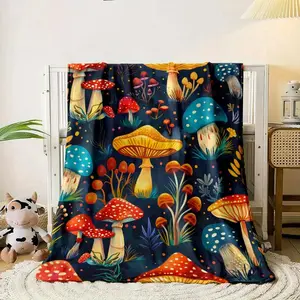 1pc Gorgeous Plant Blankets, Wild Mushrooms HD Printed Flannel Thin Blanket, Four Season Blankets Suitable For Sofas, Beds, Living Rooms, Travel, Office Shawl Blankets, Air-conditioned Blankets, Bed Sheet Blankets, Camping Blankets, Gifts For Friends