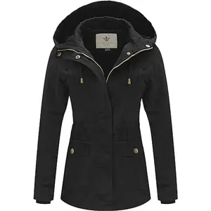 Women's Cotton Military Jacket Lightweight Casual Anorak Coat with Hood Womenswear Tops Comfort  Lady Outerwear Underwear Lady Long Sleeve Fitted