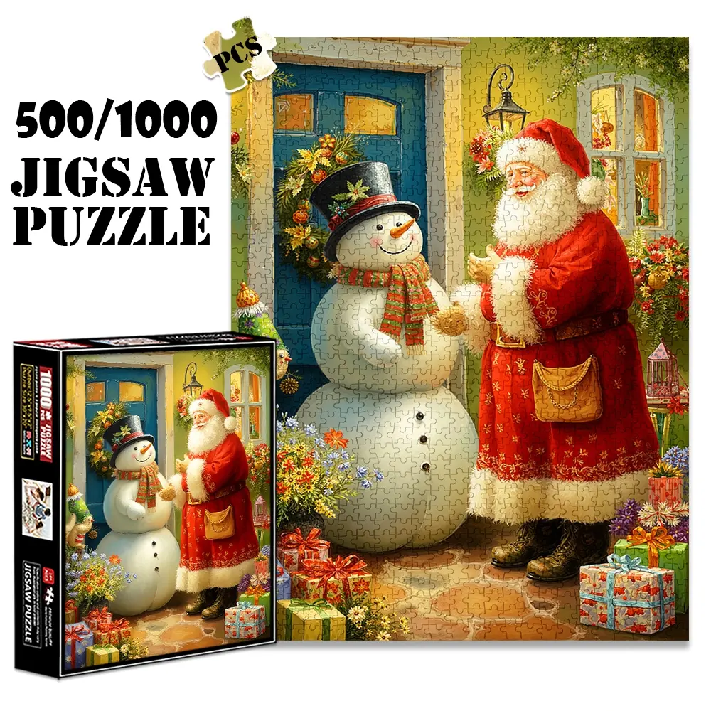 1pc 1000 piece adult puzzle 70x50cm Santa Claus and Snowman with Christmas Gifts500 pieces of paper jigsaw puzzle, suitable for adults and families, large-scale DIY puzzle interactive toy games, bi