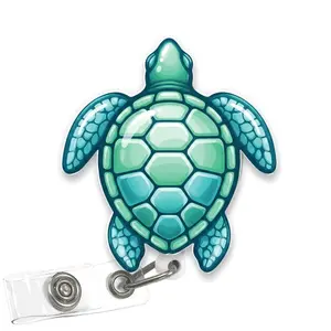 Sea Turtle Badge Reel - Ocean Beach Summer Acrylic Retractable ID Holder with Clip, Nurse Doctor Student Gift