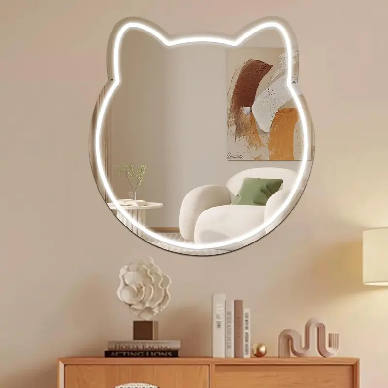 Cat Ear Neon Mirror Light, Dimmable Lighted Mirror, USB Powered with Dimmer, Wall Mount LED Neon Lamp for Bedroom, Living Room, Boys & Girls Room Decor