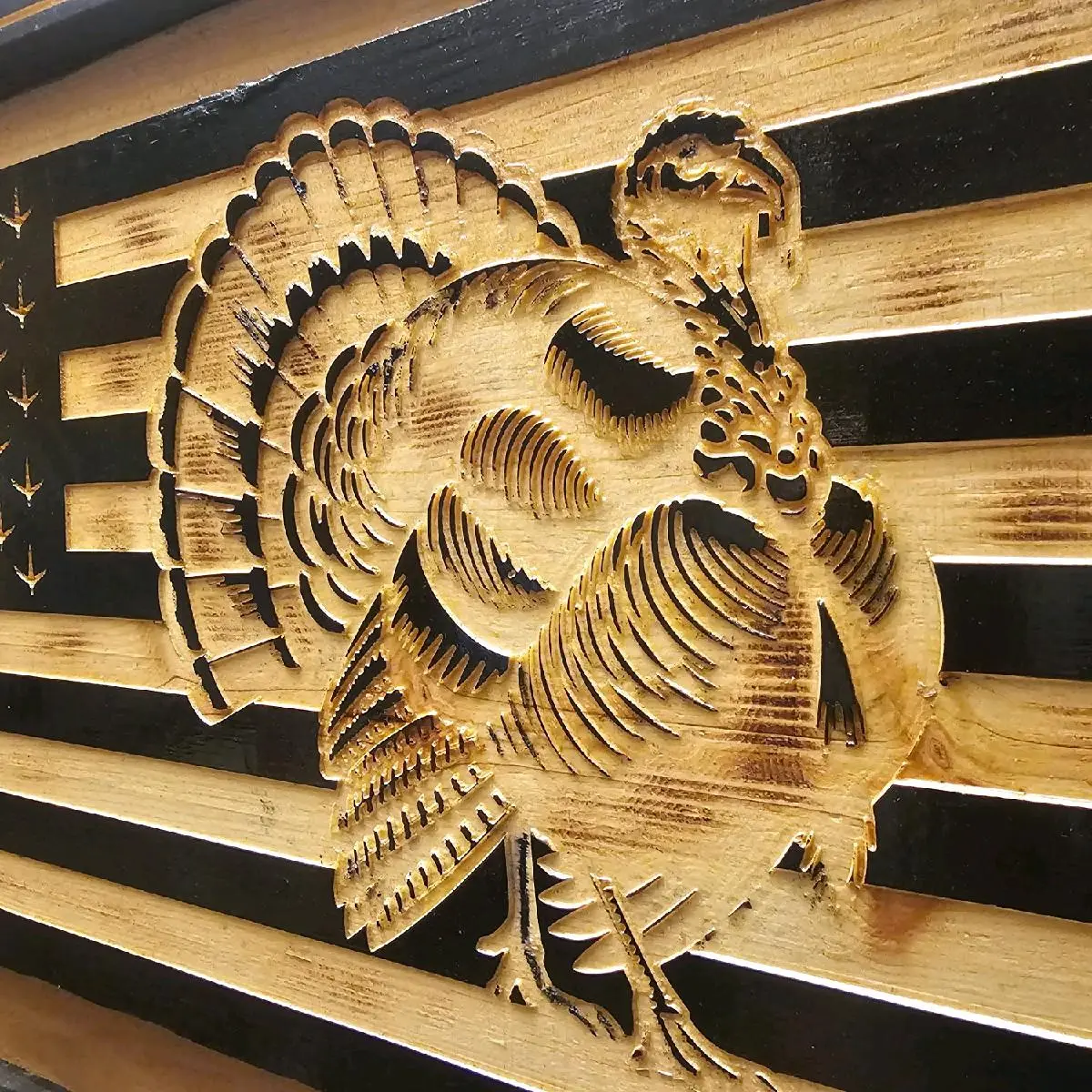 Wood Flag Black Turkey Hunter Wall Art Decor Wall Hanging Decor