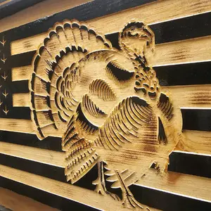 Wood Flag Black Turkey Hunter Wall Art Decor Wall Hanging Decor