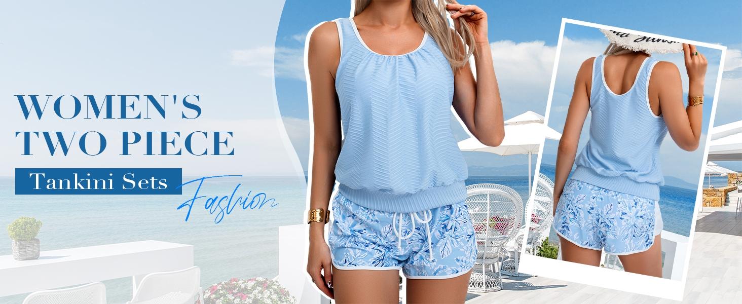 B2LOVER Tankini Swimsuit for Women Modest Two Piece Bathing Suit Scoop Neck Swim Suits with Boy Shorts B2LOVER Tankini Swimsuit for Women Modest Two Piece Bathing Suit Scoop Neck Swim Suits with Boy Shorts