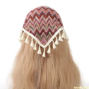 1pc of a Striped Fringe Triangle Hair Scarf, a Bohemian-Style Knitted Headband for Ladies
